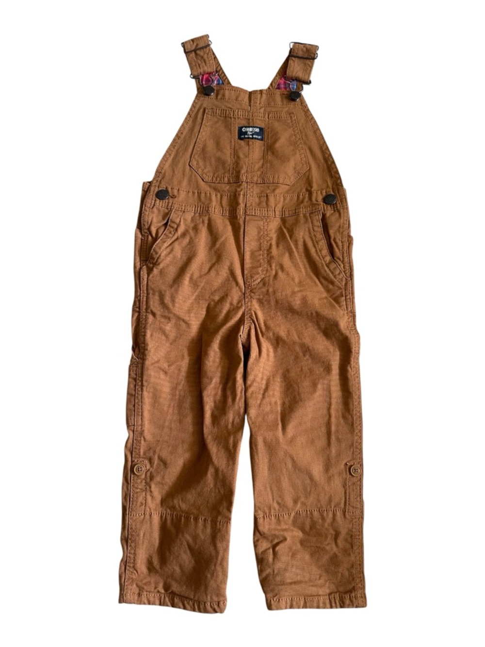 OshKosh Brown Canvas Plaid Lined Bib Overalls